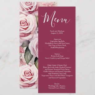 Menu Cardápio de Casamento de Rosas Rosa Malva Elegante