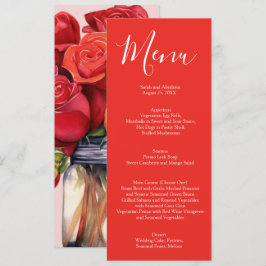 Menu Cardápio de casamento de rosas vermelhas elegantes