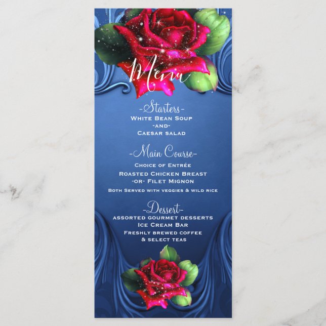 Menu Cardápio de Casamento de Rosas Vermelhas Ornamenta (Frente)