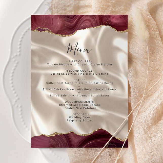 Menu Cardápio de Casamento de Seda de Ágata Dourada de  (Criador carregado)