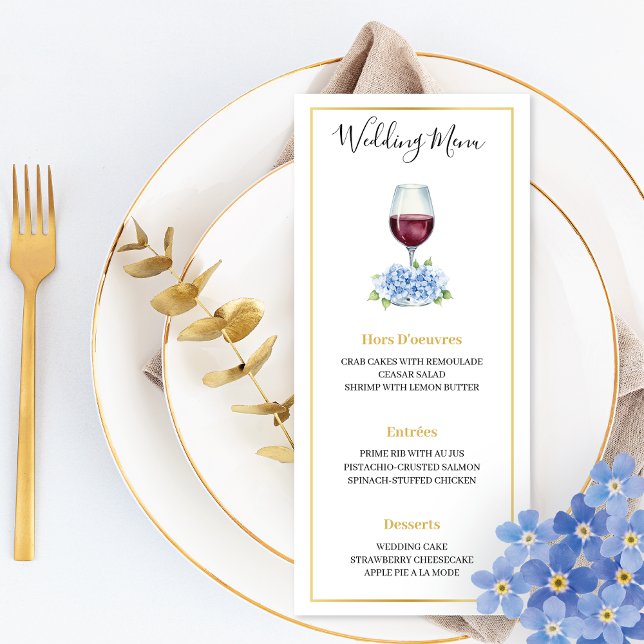 Menu Cardápio de Casamento de Taça de Vinho com Hortêns (Criador carregado)