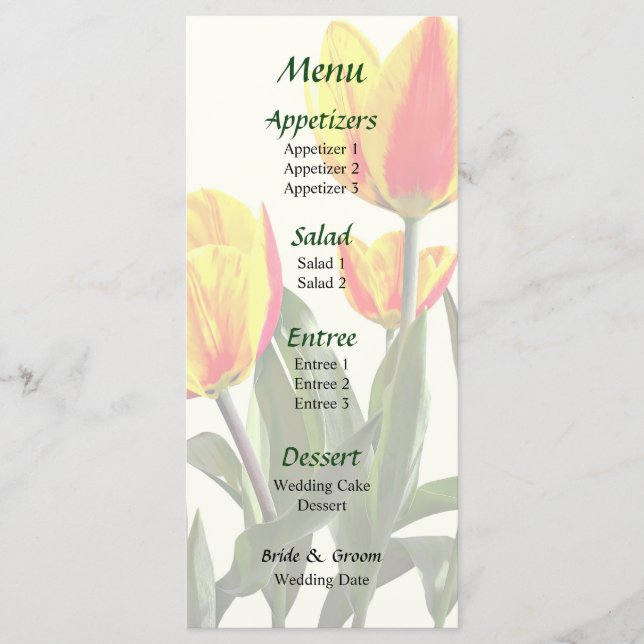 Menu Cardápio de Casamento de Tulipas Listradas de Verm (Frente)