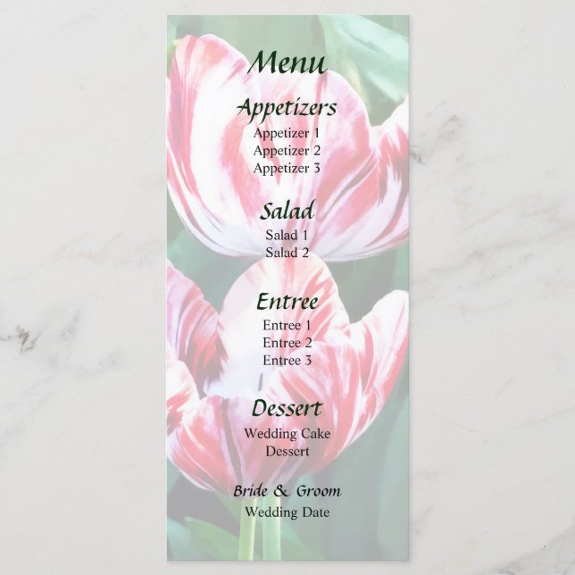 Menu Cardápio de Casamento de Tulipas Vermelhas e Branc (Frente)