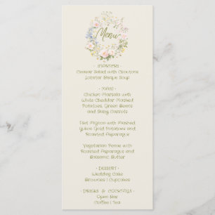 Menu Cardápio de Casamento de Verão com Desenho Floral 