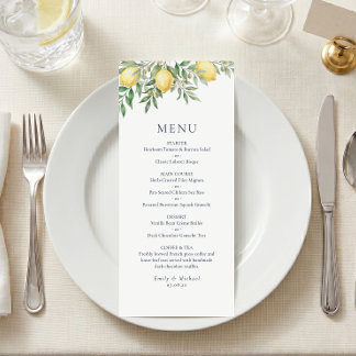Menu Cardápio de Casamento de Verão com Limão Italiano