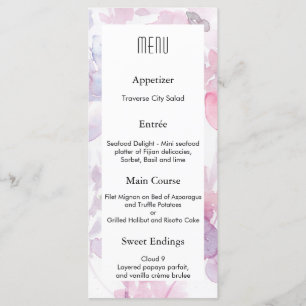 Menu Cardápio de Casamento Delicadas Flores em Aquarela