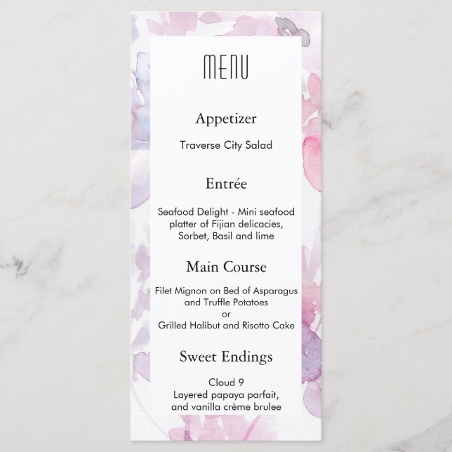 Menu Cardápio de casamento Delicate Watercolor Blooms (Frente)