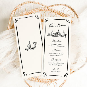 Menu Cardápio de Casamento Desenhado à Mão com Fantasia