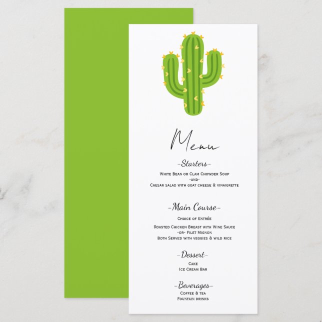 Menu Cardápio de Casamento do Amor da Festa do Cacto Co (Frente/Verso)