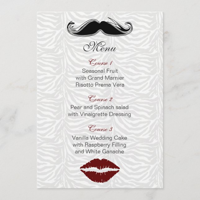 Menu cardápio de casamento do beijo e do bigode (Frente)