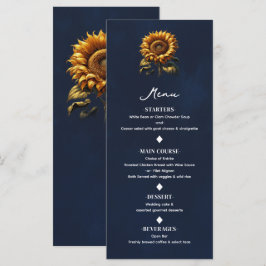 Menu Cardápio de Casamento do Girassol Rústico Azul
