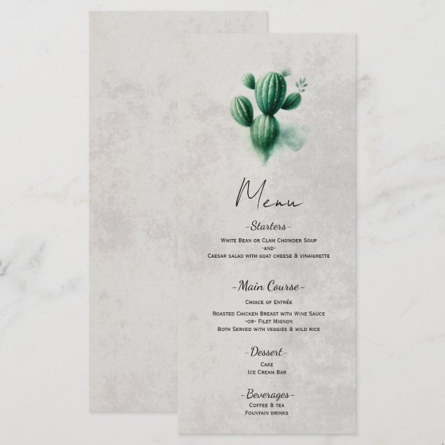 Menu Cardápio de Casamento do Sudoeste com Cacto Verde  (Frente/Verso)