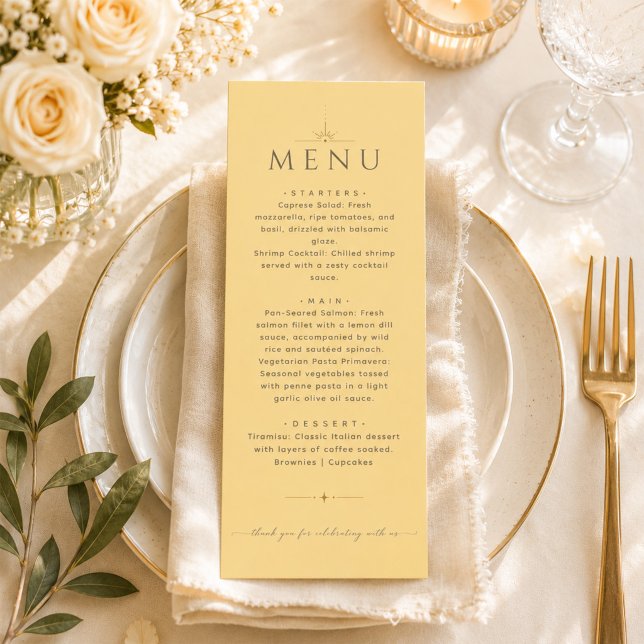 Menu Cardápio de Casamento Editorial Amarelo Manteiga M (Criador carregado)