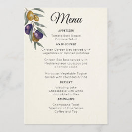 Menu Cardápio de Casamento Elegante Aquarela Oliva