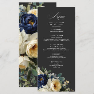 Menu Cardápio de Casamento Elegante Azul Naval com Deta