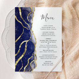 Menu Cardápio de Casamento Elegante Azul Naval com Tint