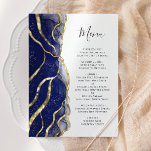 Menu Cardápio de Casamento Elegante Azul Naval com Tint