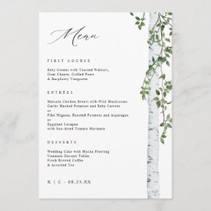 Menu Cardápio de Casamento Elegante Bétula Aspen Verde