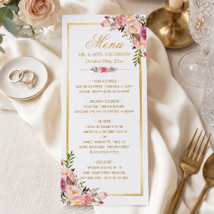 Menu Cardápio de Casamento Elegante Chic Moldura Dourad