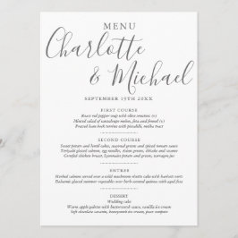 Menu Cardápio de Casamento Elegante Cinza e Branco com 