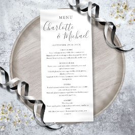 Menu Cardápio de Casamento Elegante Cinza e Branco com 