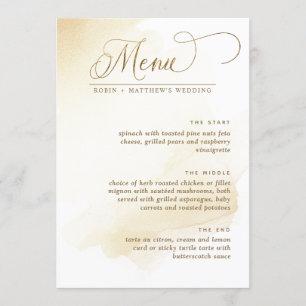 Menu Cardápio de Casamento Elegante com Aquarela Amarel