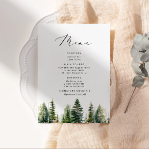 Menu Cardápio de casamento elegante com árvore de pinhe