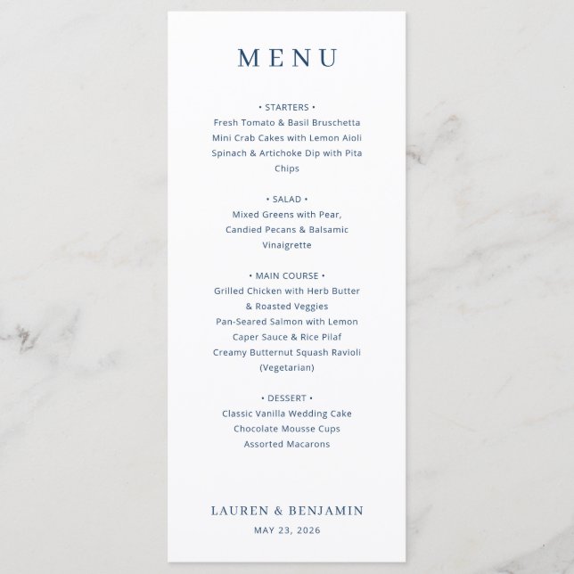 Menu Cardápio de Casamento Elegante com Fonte Serif Bra (Frente)