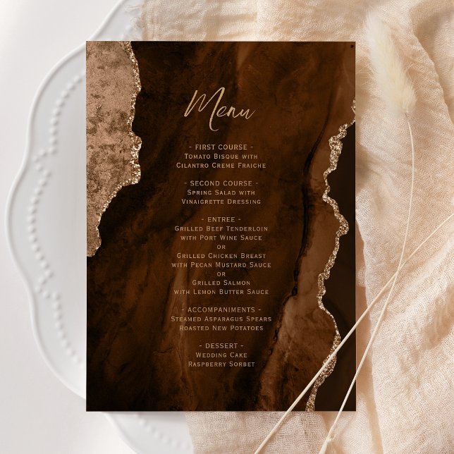 Menu Cardápio de Casamento Elegante de Ágata Marrom Moc (Criador carregado)