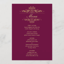 Menu Cardápio de casamento elegante do Burgundy