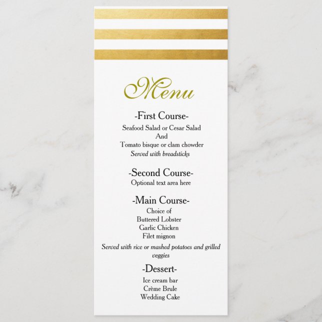 Menu Cardápio de Casamento Elegante Listras de Folha de (Frente)