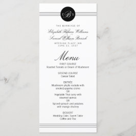 Menu Cardápio de Casamento Elegante Monograma Preto Pon