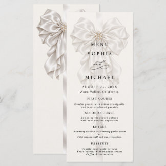 Menu Cardápio de Casamento Elegante Pérola com Laço de
