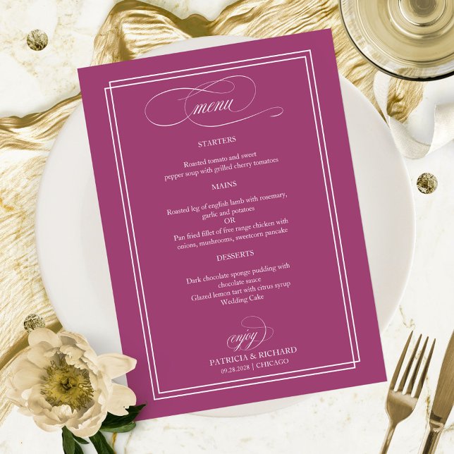 Menu Cardápio de Casamento Elegante Pink Cassis (Criador carregado)