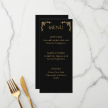 Cardápio de Casamento Elegante Preto Ônix e Dourad