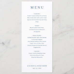 Menu Cardápio de Casamento Elegante Serif Azul Marinho