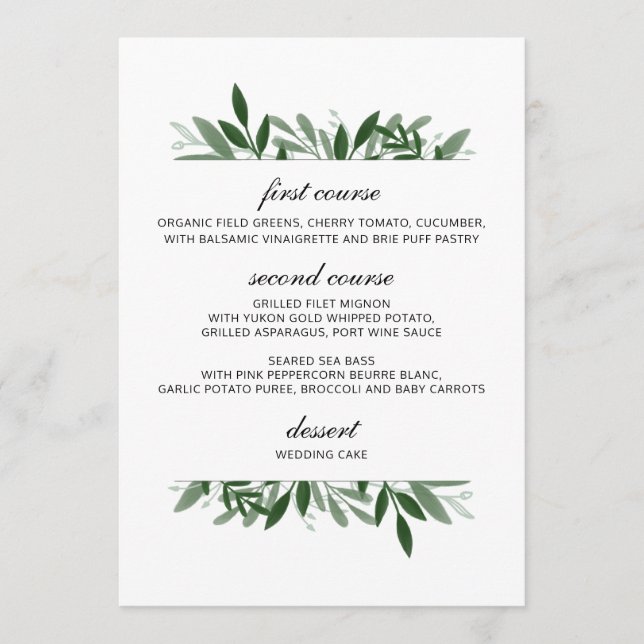 Menu Cardápio de Casamento Elegante Vegetação (Frente)