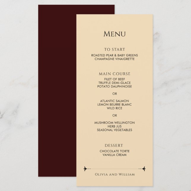 Menu Cardápio de Casamento Elegante Vitoriano Vermelho  (Frente/Verso)