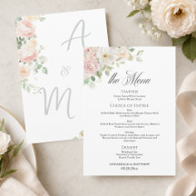 Cardápio de Casamento Elegantes Rosas Blush Macias