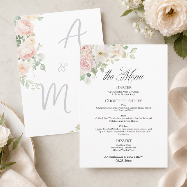 Menu Cardápio de Casamento Elegantes Rosas Blush Macias (Criador carregado)