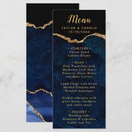 Menu Cardápio de Casamento em Ágata Azul Marinho e Dour