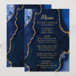 Menu Cardápio de Casamento em Ágata Azul Marinho e Dour