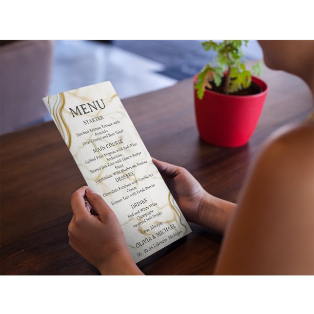 Menu Cardápio de Casamento em Aquarela Abstrata Prata e (Criador carregado)