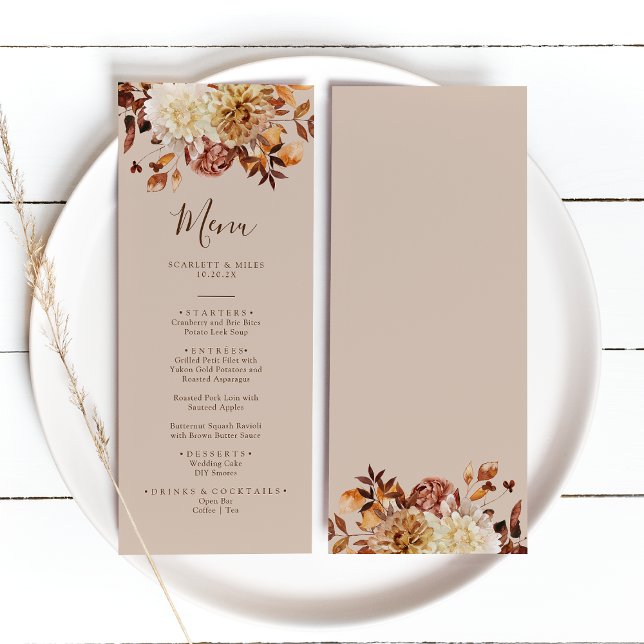 Menu Cardápio de Casamento em Aquarela de Terracota par (Elegant Fall Watercolor Terracotta Floral Wedding Menu by Painted Paperie
)