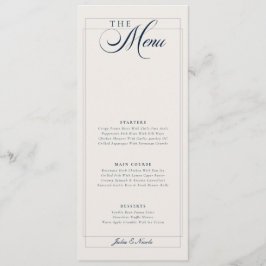 Menu Cardápio de Casamento em Azul Naval Clássico com C