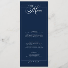 Menu Cardápio de Casamento em Azul Naval Clássico com C