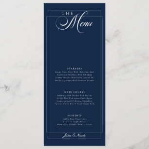 Menu Cardápio de Casamento em Azul Naval Clássico com C