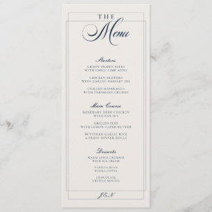 Menu Cardápio de Casamento em Azul Naval com Caligrafia
