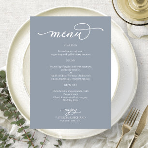 Menu Cardápio de Casamento em Caligrafia Elegante Azul