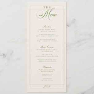 Menu Cardápio de Casamento em Caligrafia Verde Marfim C